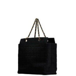 Chanel Brown Coco Chocolate Bar Black Leather Canvas Chain Tote Handbag Mark